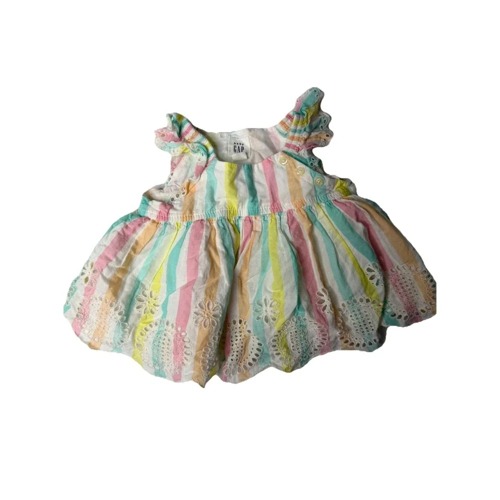 Baby Gap Rainbow Stripe Eyelet Dress 3-6 Months Pastel Summer